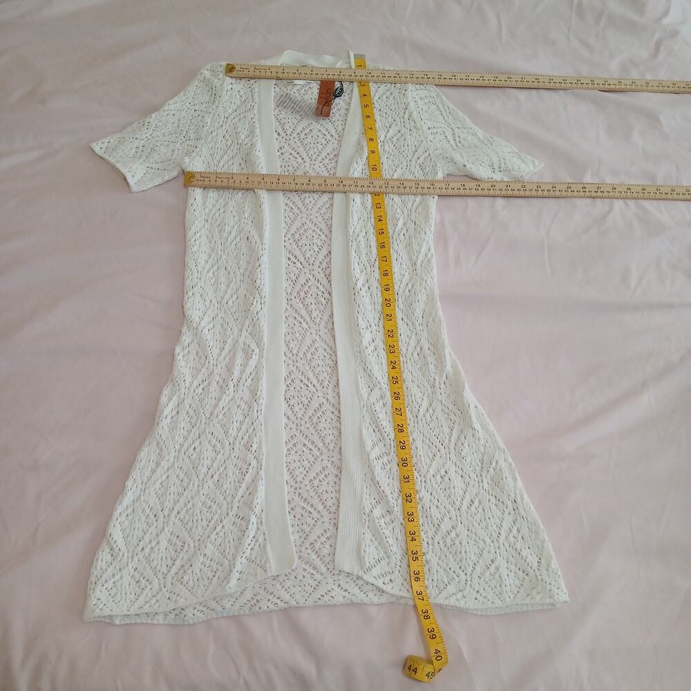 Belldini Cardigan Womens M White Crochet Lace Open Front Duster Boho Sheer NWT - Picture 12 of 16